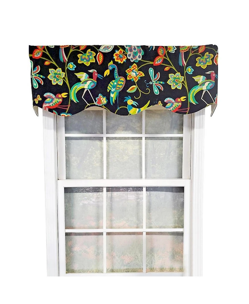 Rlf Home Locos Birds Provance 3" Rod Pocket Lining Luxurious and Elegant Window Treatment Valance 50" x 15" Black