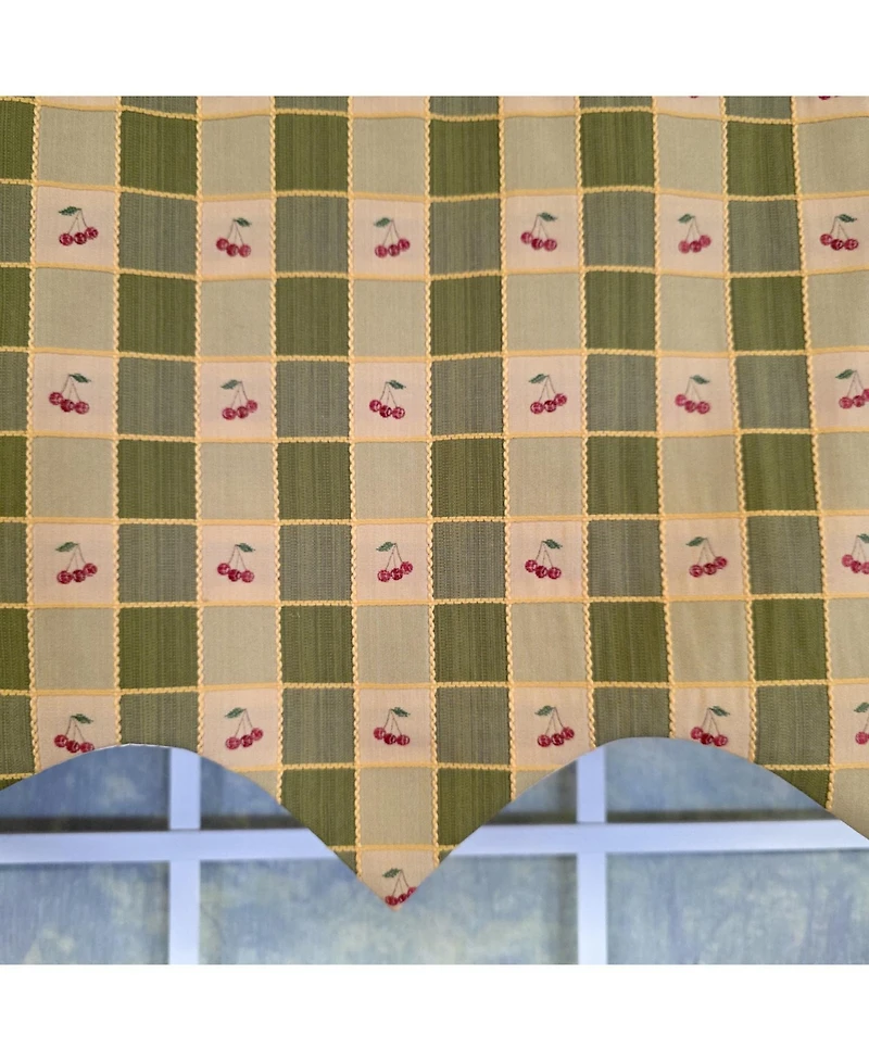 Rlf Home 100% Cotton Cherry Squares Regal With Poly/Cotton lining Rod Pocket Valance 50" x 15" Green