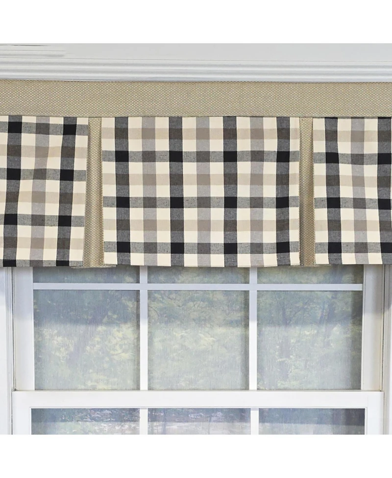 Rlf Home 100% Cotton Bison Check Pleated Unlined Windows Rod Pocket Valance 50" x 17" Black