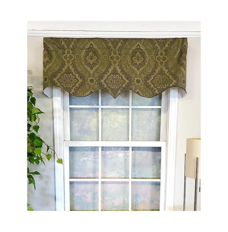 Rlf Home Chintz Regal 3" Rod Pocket Lining Luxurious and Elegant Window Treatment Valance 50" x 17" Olive