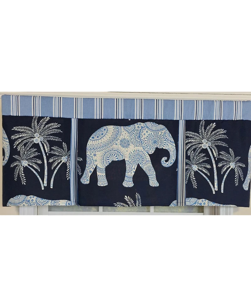 Rlf Home 100% Cotton White Elephant Pleated Unlined Windows Rod Pocket Valance 50" x 17" Blue