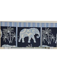 Rlf Home 100% Cotton White Elephant Pleated Unlined Windows Rod Pocket Valance 50" x 17" Blue