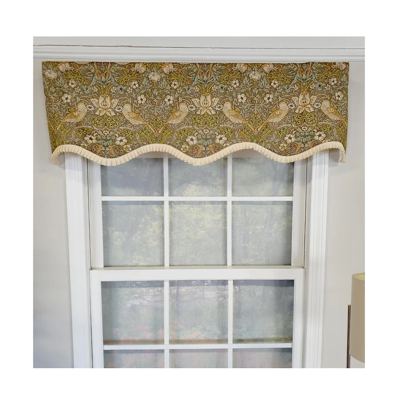 Rlf Home Vivaldi Provence Pleated Ruffle Nature-Inspired Bird Motifs No Header Luxurious Decor Valance 50" x 14" Green