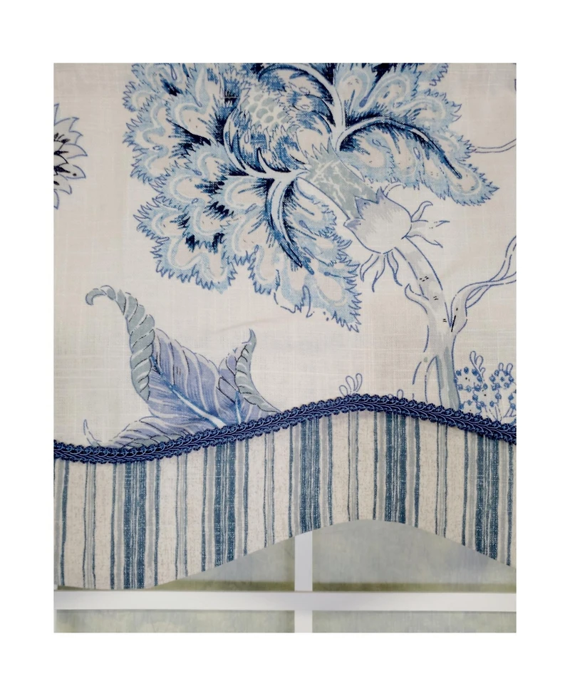 Rlf Home 3" Rod Pocket High Quality Fabric Chloe Glory Valance for Windows 50" x 16" Blue