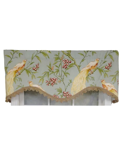 Rlf Home 3" Rod Pocket High Quality Fabric Long Tail Cornice Valance With Scalloped Trim for Windows 50" x 17" Sky