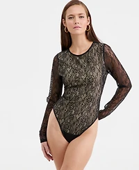 Bar Iii Women's Long-Sleeve Lace Thong Bodysuit, Macy's Exclusive