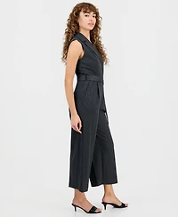 Calvin Klein Women's Pinstriped Notched Collar Jumpsuit