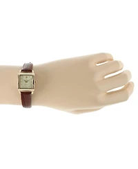 Peugeot Women's 20mm Square Watch with Glossy Brown Leather Strap