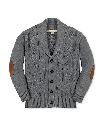 Hope & Henry Boys Organic Shawl Collar Cable Sweater Cardigan