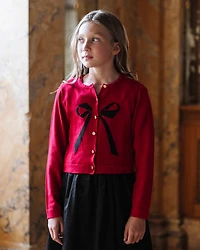 Hope & Henry Girls Organic Bow Intarsia Sweater Cardigan