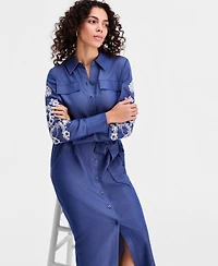 Sam Edelman Women's Embroidered-Sleeve Denim Shirtdress
