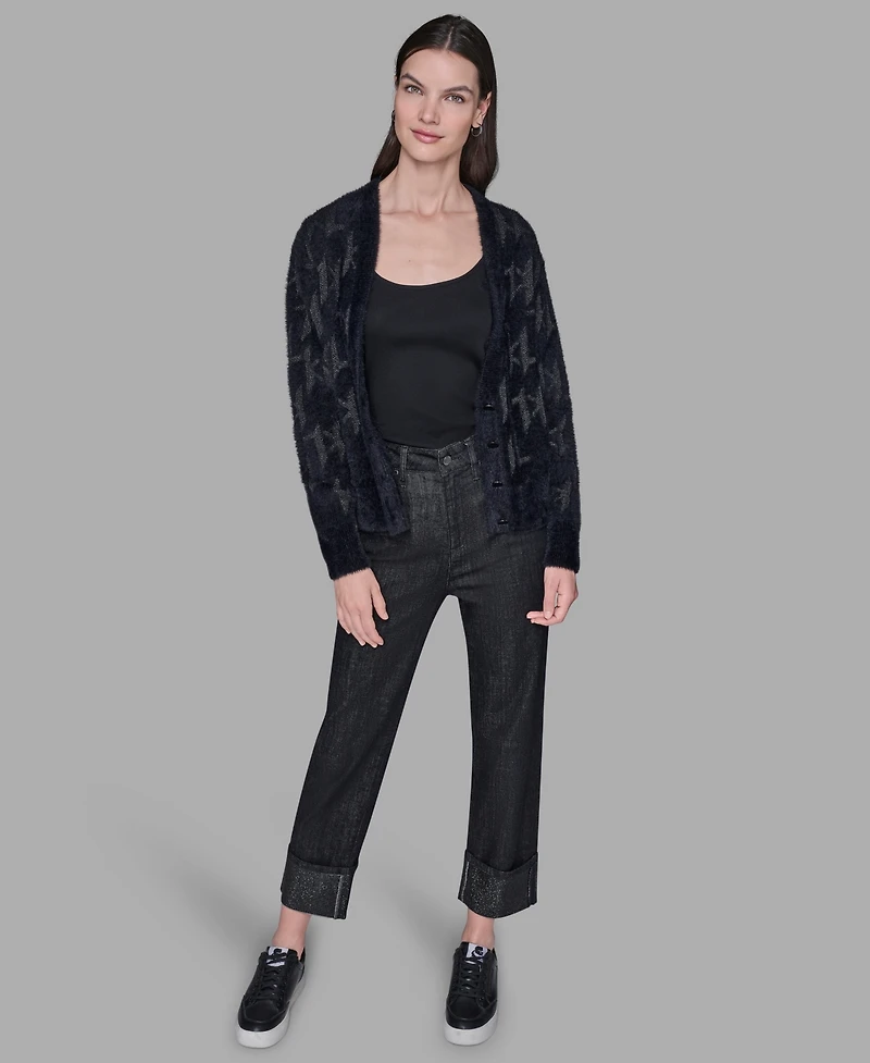 Karl Lagerfeld Paris Women's Logo Embellished V-Neck Sweater