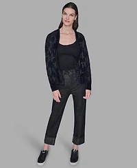 Karl Lagerfeld Paris Women's Logo Embellished V-Neck Sweater