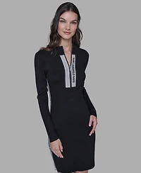 Karl Lagerfeld Paris Women's Logo Sweater Mock Neck Dress