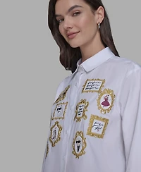 Karl Lagerfeld Paris Women's Portrait Button Down Top