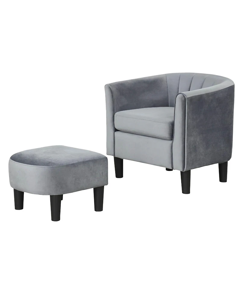 Barrel Chair with Ottoman Footrest Curved Backrest Armrests Removable Seat Cushion