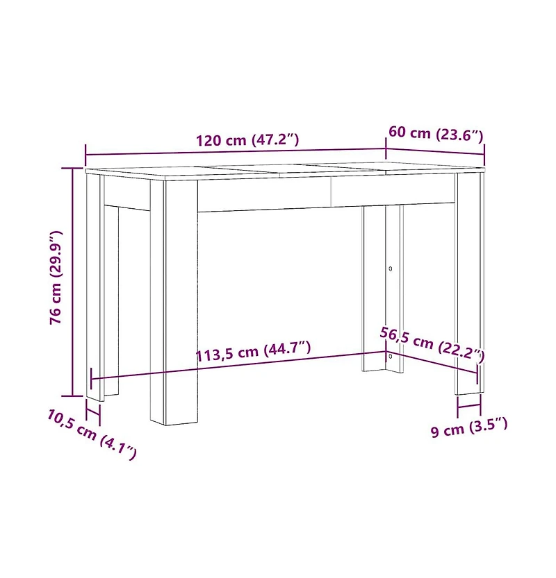 vidaXL Dining Table Sonoma Oak 47.2"x23.6"x29.9" Engineered Wood