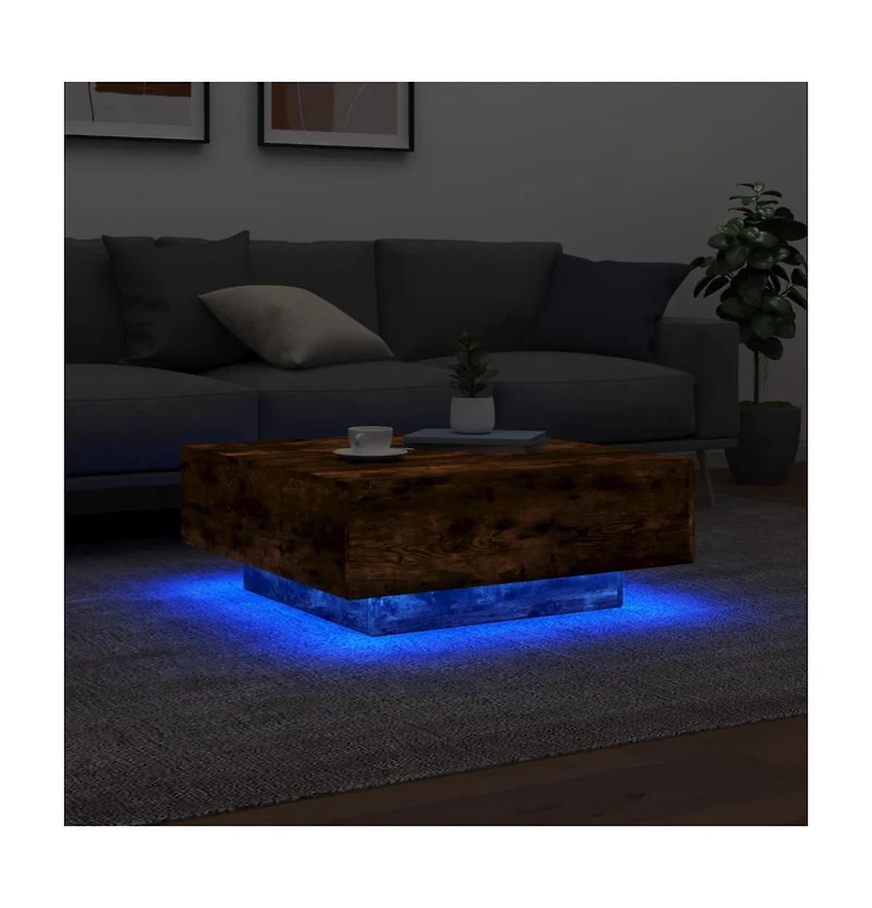 vidaXL Coffee Table with Led Lights Smoked Oak 31.5"x31.5"x12.2"