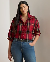 Lauren Ralph Plus Relaxed Fit Checked Plaid Cotton Shirt