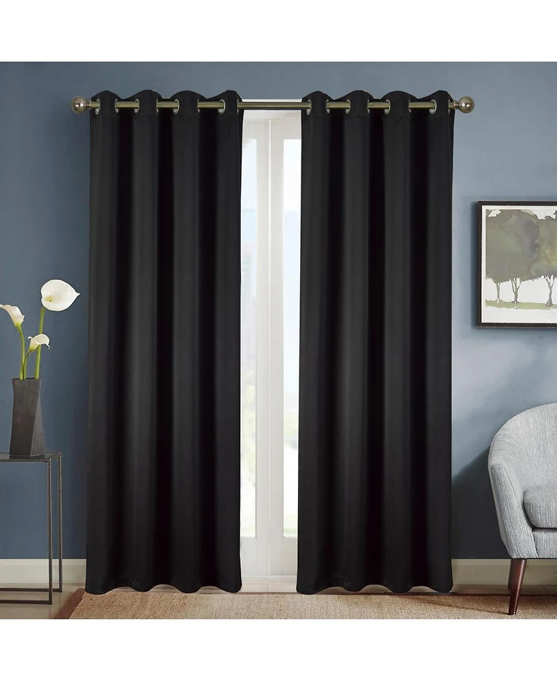 Olivia Gray Anchorage Blackout Single Grommet Curtain Panel Pair - 54"x63", Black