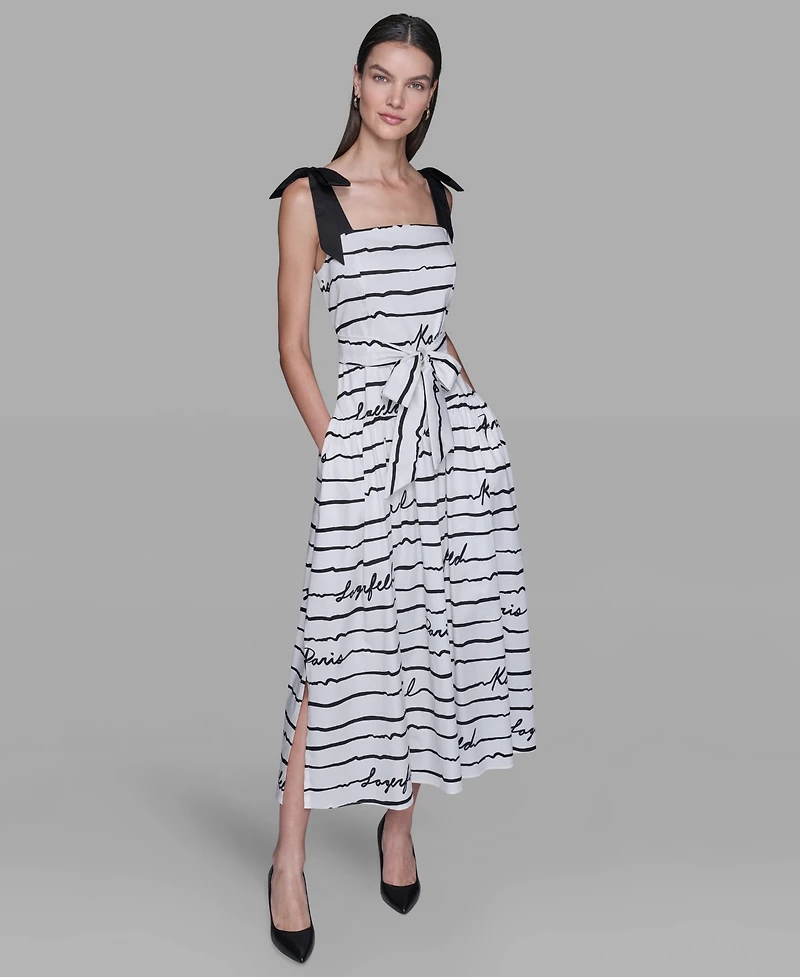 Karl Lagerfeld Paris Women's Printed Cotton Sateen Midi Dress