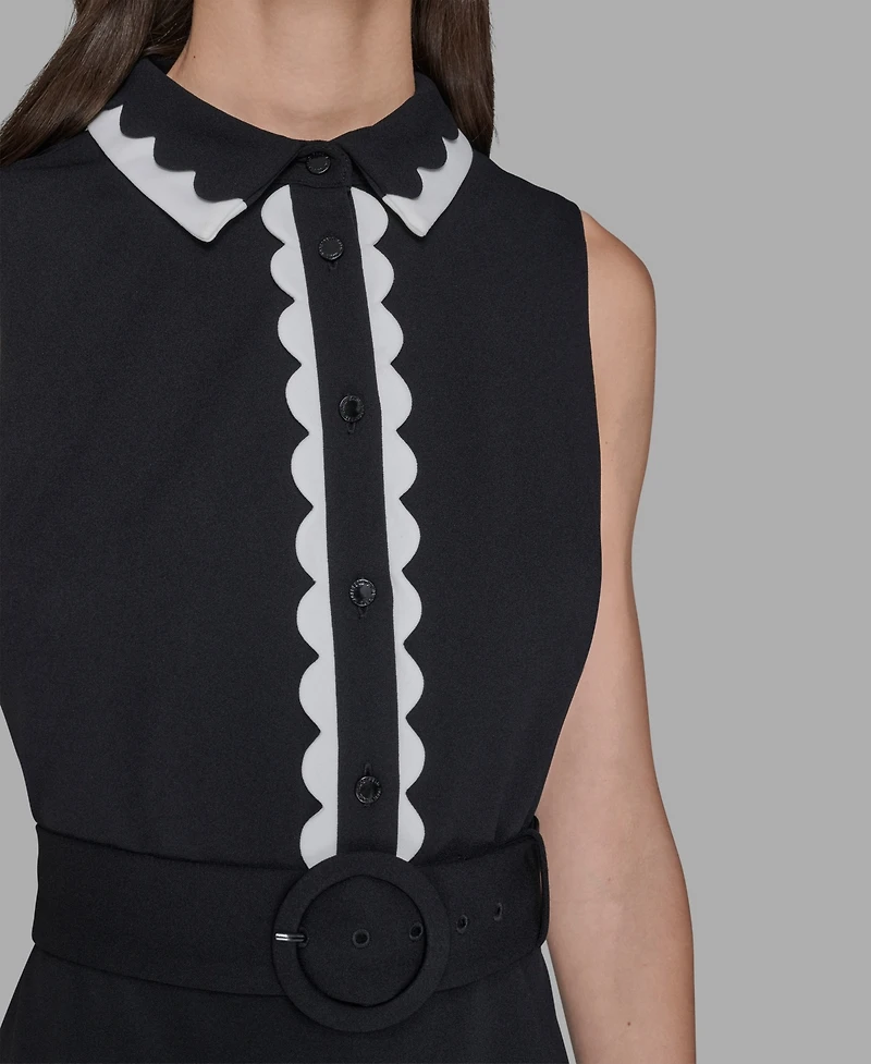 Karl Lagerfeld Paris Women's Belted Collared A-Line Dress