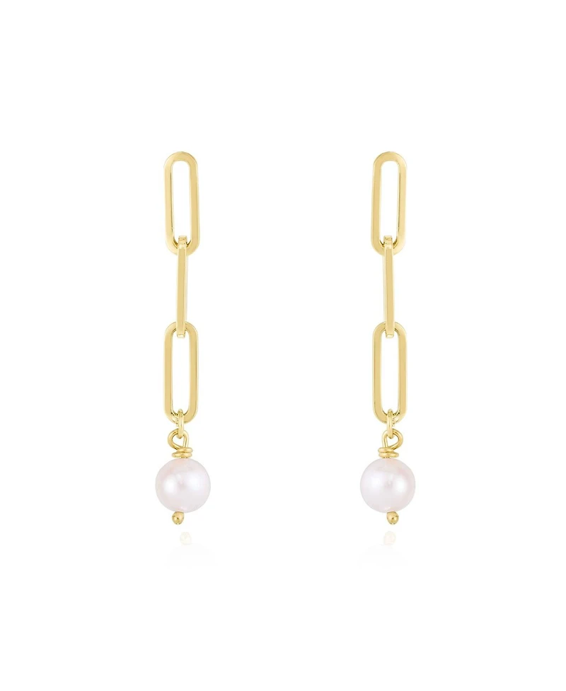 The Lovery Pearl Paperclip Link Earrings 14K Gold