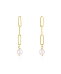 The Lovery Pearl Paperclip Link Earrings 14K Gold