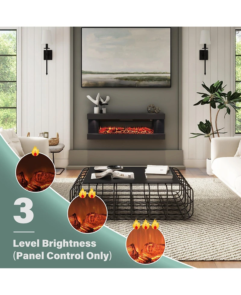 Mondawe Stylish Electric Fireplace with 50" Suspended Led Light Mantel with Remote Control