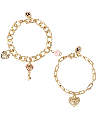 Juicy Couture Charm Bracelet Set with Heart and Key Charms - 7.5'' Chain