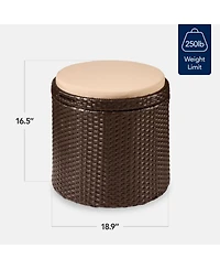 Best Choice Products Round Wicker Ottoman, Multipurpose Furniture w/ Removable Cushion, Steel Frame