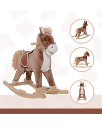 Qaba Kids Rocking Horse with Soft Plush Body & Wooden Base for Years 3+
