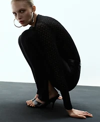 Mango Women's Beading Detail Openwork Knit Sweater