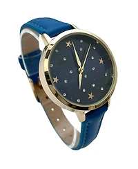 Olivia Pratt Stars and Rhinestones Faux Leather Women Watch