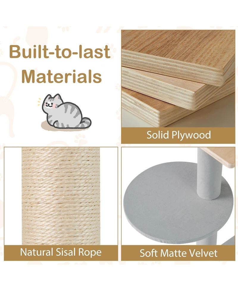 Gymax Modern Cat Tree 44 Inch Multi-level Cat Tower w/ Removable Padded Top Perch