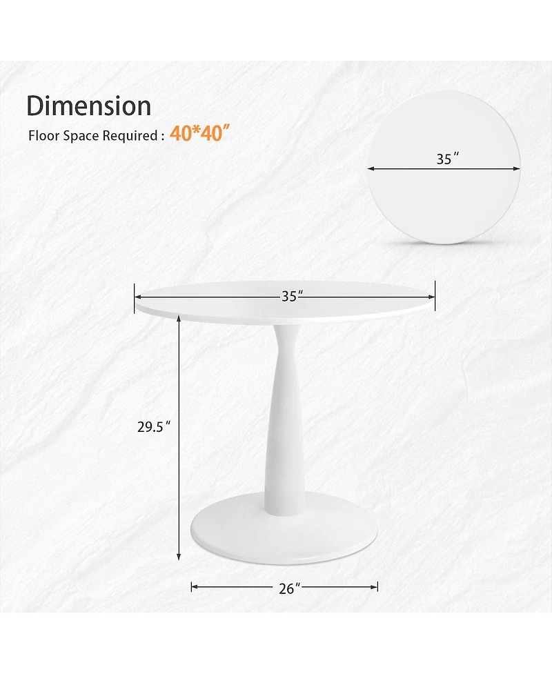 5-Piece 35" Round White Pedestal Dining Table Set with 4 Curved Back Boucle Upholstered Chairs and Black Metal Legs-Maison