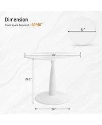 5-Piece 35" Round White Pedestal Dining Table Set with 4 Curved Back Boucle Upholstered Chairs and Black Metal Legs-Maison