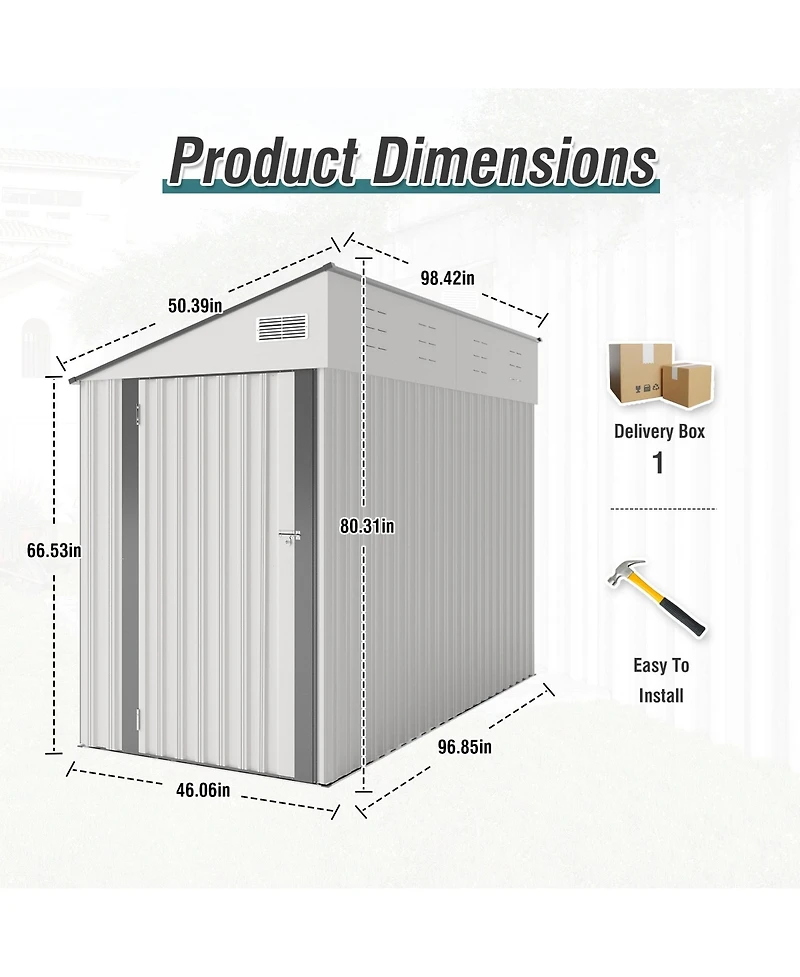 Mondawe 4x8 Ft Metal Storage Shed with Hinged Door, Ventilation & Protective Film