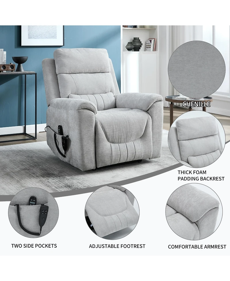Chenille Dual Motor Infinite Position Up to 350 Lbs Power Lift Recliner Chair with 8-Point Vibration Massage and Lumbar Heating,Blue