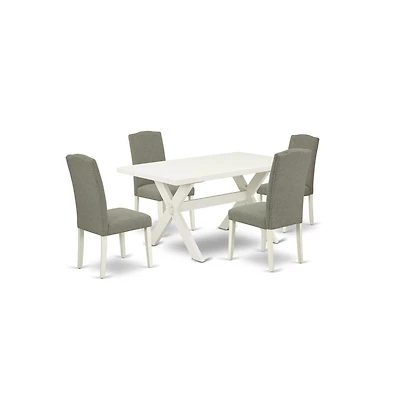 5-Pc Dinette Set Included 4 Parson Dining chairs Upholstered Nails Head Seat and Stylish Chair Back and Rectangular Dining Table