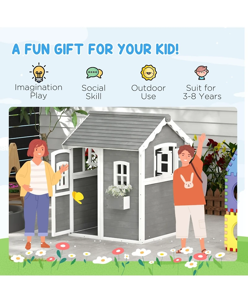 Outsunny Playhouse for Kids Outdoor with Floor for 3-8 Years Old,