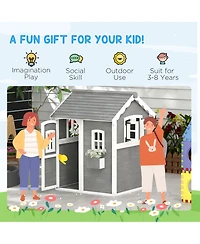 Outsunny Playhouse for Kids Outdoor with Floor for 3-8 Years Old,
