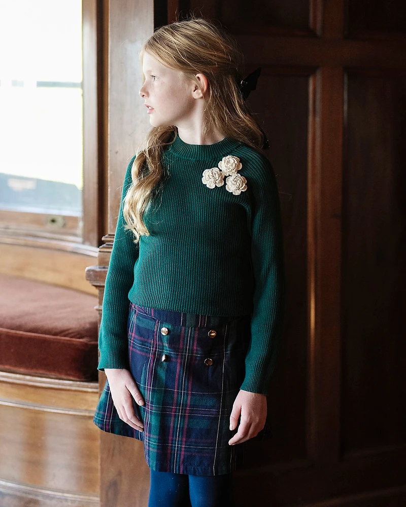 Hope & Henry Toddler Girls Organic Pull-on Double Button Party Skirt