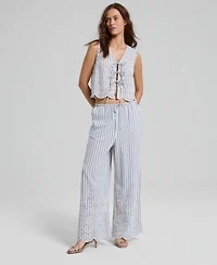 Now This Womens Striped Eyelet Wide Leg Pants Macys Exclusive