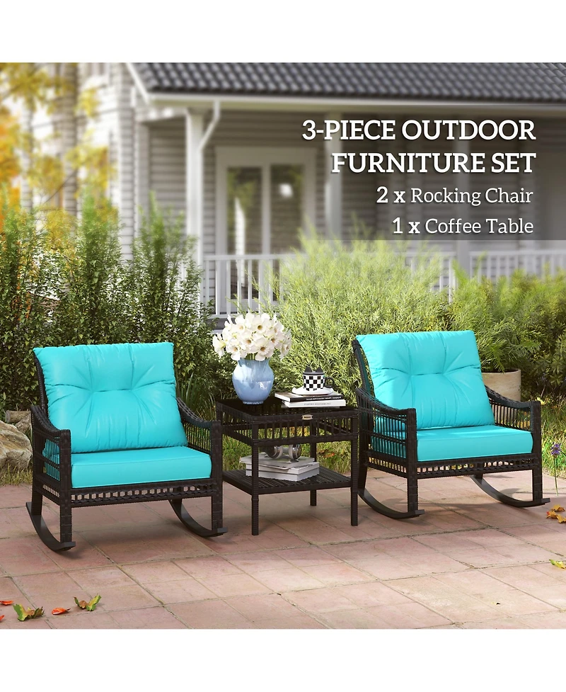 Outsunny 3 Pieces Rat Rocking Chair Set, Outdoor Rocker Chair,