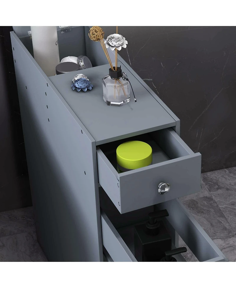 Homcom Wooden Narrow Modern Bathroom Furniture Cabinet, Gray