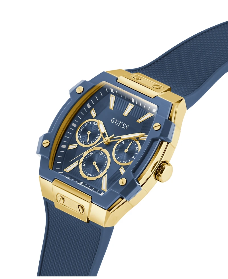 Guess Men's Gold-Tone Indigo Silicone Multi-Function Watch, 44mm