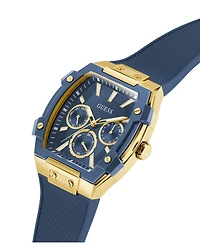 Guess Men's Gold-Tone Indigo Silicone Multi-Function Watch, 44mm