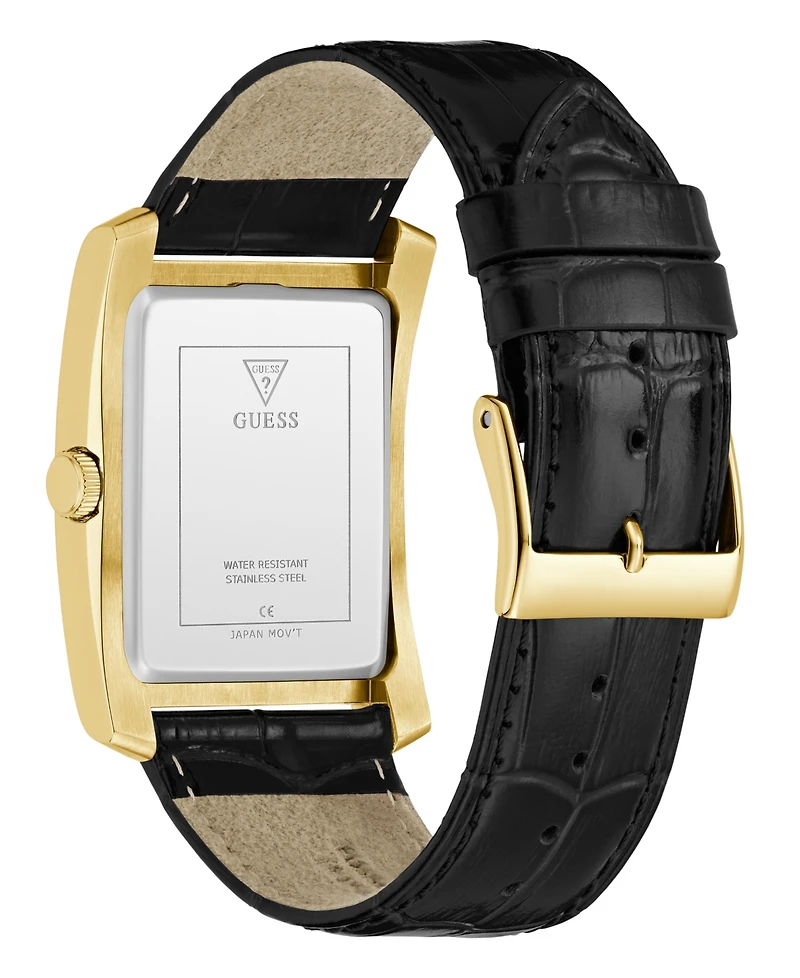 Guess Men's Gold-Tone Black Leather Analog Watch, 34mm