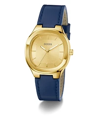 Guess Women's Gold-Tone Blue Leather Analog Watch, 32mm